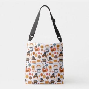Thanksgiving Pilgrims Harvest Pattern Crossbody Tas