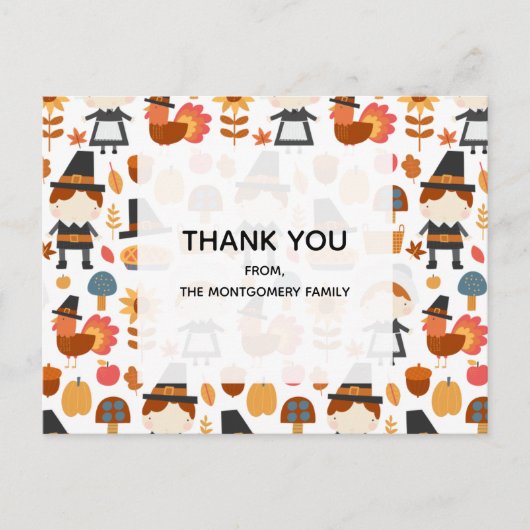 Thanksgiving Pilgrims Harvest Pattern Dank u Briefkaart (Voorkant)