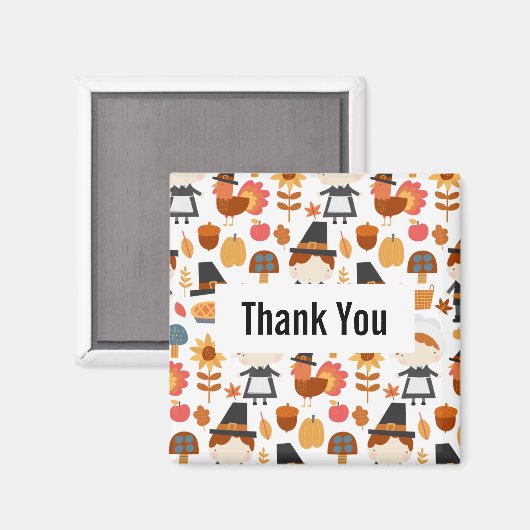 Thanksgiving Pilgrims Harvest Pattern Dank u Magneet (Voorkant / Achterkant)