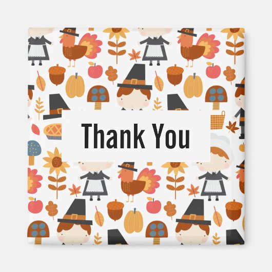 Thanksgiving Pilgrims Harvest Pattern Dank u Magneet (Voorkant)