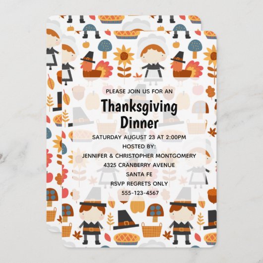Thanksgiving Pilgrims Harvest Pattern Dinner Kaart (Voorkant / Achterkant)