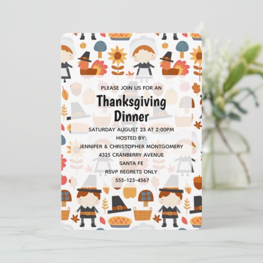 Thanksgiving Pilgrims Harvest Pattern Dinner Kaart (Staand voorkant)