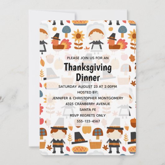 Thanksgiving Pilgrims Harvest Pattern Dinner Kaart (Voorkant)