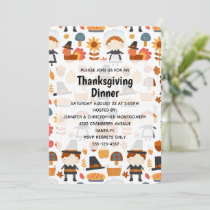 Thanksgiving Pilgrims Harvest Pattern Dinner Kaart