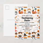 Thanksgiving Pilgrims Harvest Pattern Dinner Uitnodiging Briefkaart (Voorkant / Achterkant)