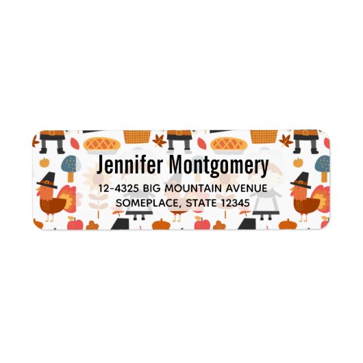 Thanksgiving Pilgrims Harvest Pattern Etiket (Voorkant)