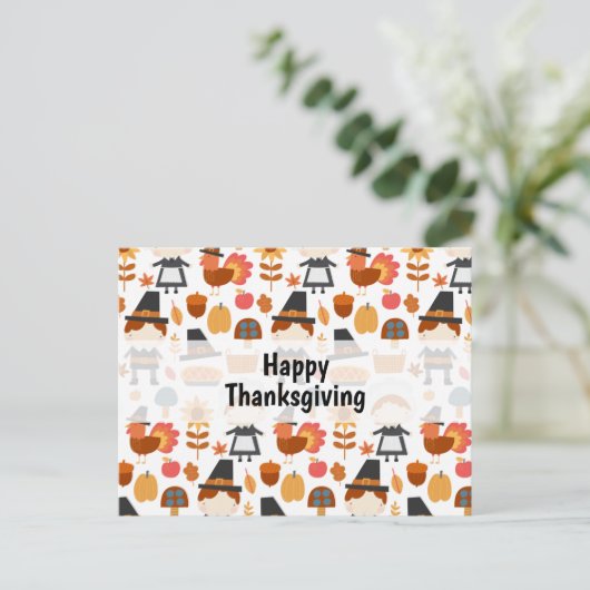 Thanksgiving Pilgrims Harvest Pattern Feestdagenkaart (Staand voorkant)