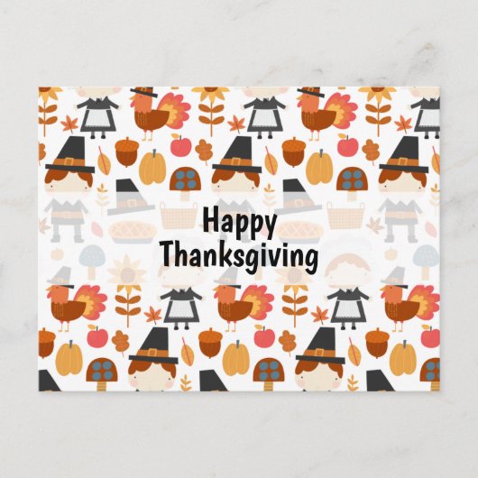 Thanksgiving Pilgrims Harvest Pattern Feestdagenkaart (Voorkant)