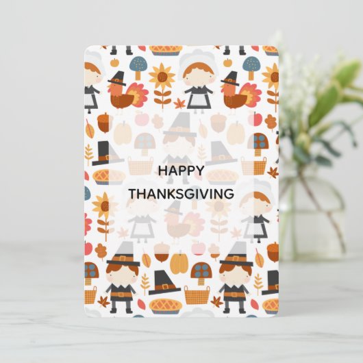 Thanksgiving Pilgrims Harvest Pattern Feestdagenkaart (Staand voorkant)