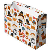 Thanksgiving Pilgrims Harvest Pattern Groot Cadeauzakje (Achterkant Gekanteld)