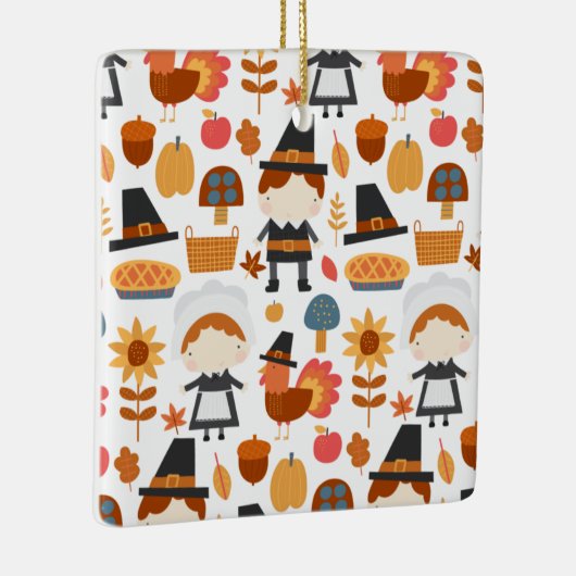 Thanksgiving Pilgrims Harvest Pattern Keramisch Ornament (Rechts)