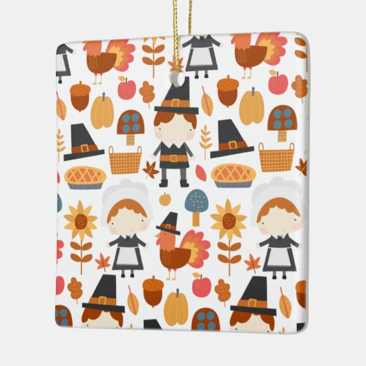Thanksgiving Pilgrims Harvest Pattern Keramisch Ornament (Links)