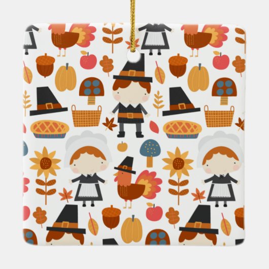 Thanksgiving Pilgrims Harvest Pattern Keramisch Ornament (Achterkant)