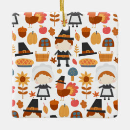 Thanksgiving Pilgrims Harvest Pattern Keramisch Ornament