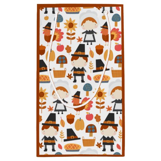Thanksgiving Pilgrims Harvest Pattern Klein Cadeauzakje (Achterkant)