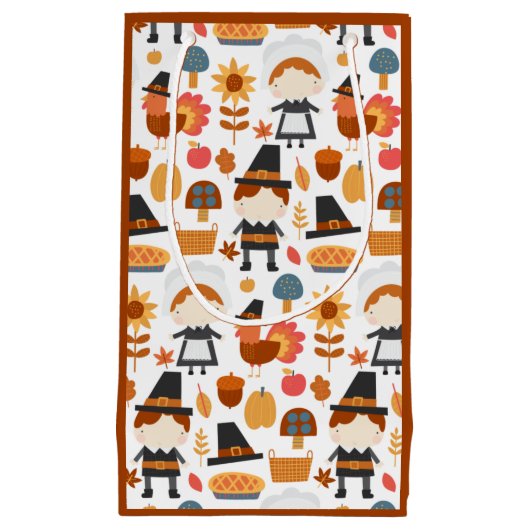 Thanksgiving Pilgrims Harvest Pattern Klein Cadeauzakje (Voorkant)