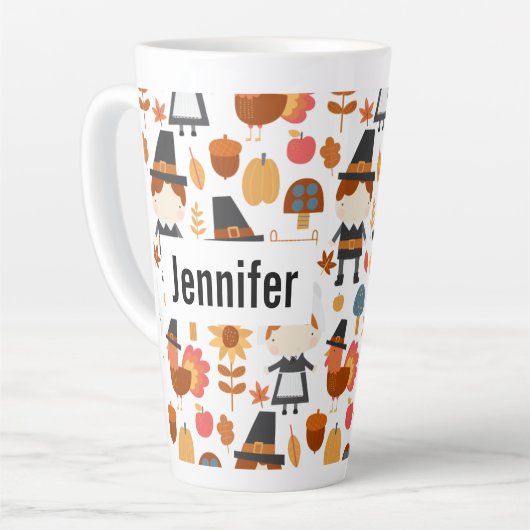 Thanksgiving Pilgrims Harvest Pattern Latte Mok (Linkerhoek)