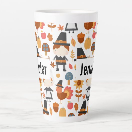 Thanksgiving Pilgrims Harvest Pattern Latte Mok (Voorkant)