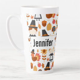 Thanksgiving Pilgrims Harvest Pattern Latte Mok