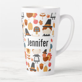 Thanksgiving Pilgrims Harvest Pattern Latte Mok