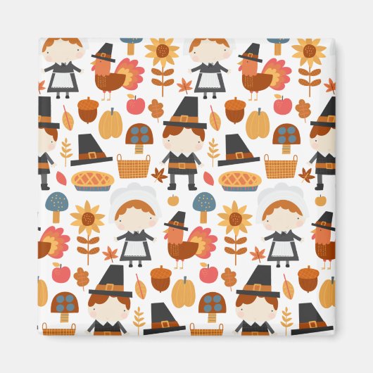 Thanksgiving Pilgrims Harvest Pattern Magneet (Voorkant)