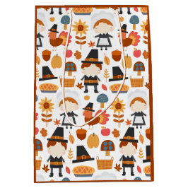 Thanksgiving Pilgrims Harvest Pattern Medium Cadeauzakje