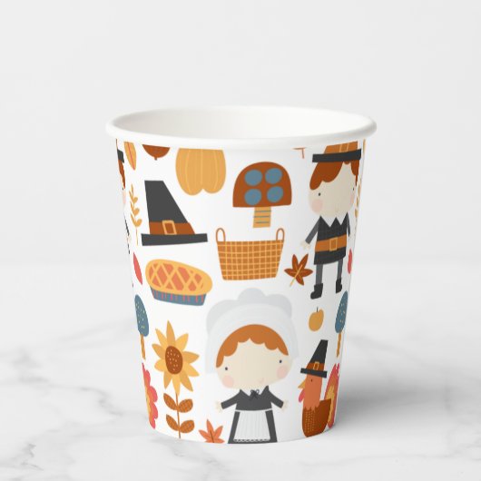 Thanksgiving Pilgrims Harvest Pattern Papieren Bekers (Achterkant)