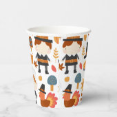 Thanksgiving Pilgrims Harvest Pattern Papieren Bekers (Rechts)