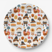 Thanksgiving Pilgrims Harvest Pattern Papieren Bordje (Voorkant)