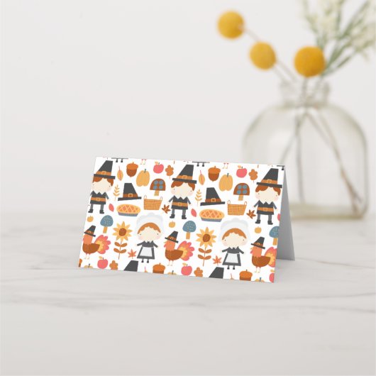 Thanksgiving Pilgrims Harvest Pattern Plaatskaartje (Achterkant)