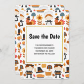 Thanksgiving Pilgrims Harvest Pattern Save The Date (Voorkant / Achterkant)