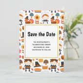 Thanksgiving Pilgrims Harvest Pattern Save The Date (Staand voorkant)