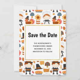 Thanksgiving Pilgrims Harvest Pattern Save The Date