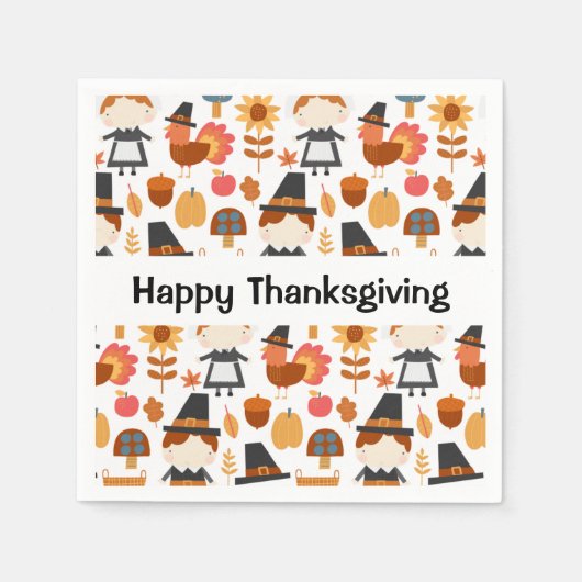 Thanksgiving Pilgrims Harvest Pattern Servet (Voorkant)