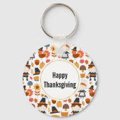 Thanksgiving Pilgrims Harvest Pattern Sleutelhanger (Voorkant)