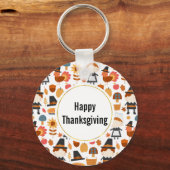 Thanksgiving Pilgrims Harvest Pattern Sleutelhanger (Voorkant)