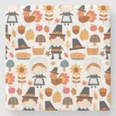 Thanksgiving Pilgrims Harvest Pattern Stenen Onderzetter (Voorkant)