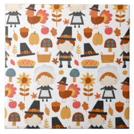 Thanksgiving Pilgrims Harvest Pattern Tegeltje