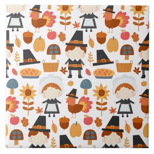 Thanksgiving Pilgrims Harvest Pattern Tegeltje (Voorkant)