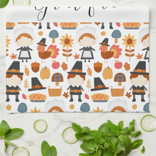 Thanksgiving Pilgrims Harvest Pattern Theedoek (Gevouwen)