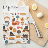 Thanksgiving Pilgrims Harvest Pattern Theedoek (Quarter Fold)