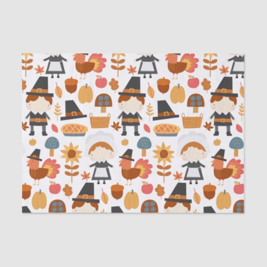 Thanksgiving Pilgrims Harvest Pattern Tissuepapier (Voorkant)