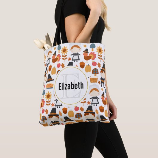 Thanksgiving Pilgrims Harvest Pattern Tote Bag (Dichtbij)