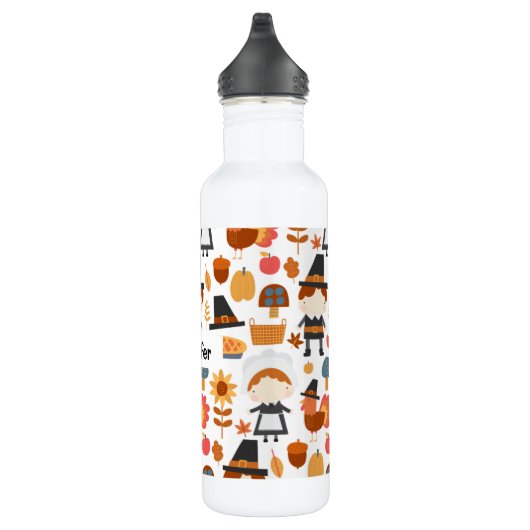 Thanksgiving Pilgrims Harvest Pattern Waterfles (Rechts)