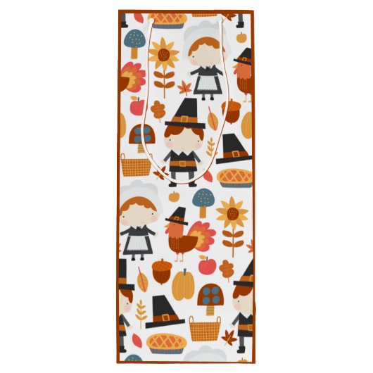 Thanksgiving Pilgrims Harvest Pattern Wijn Cadeautas (Achterkant)