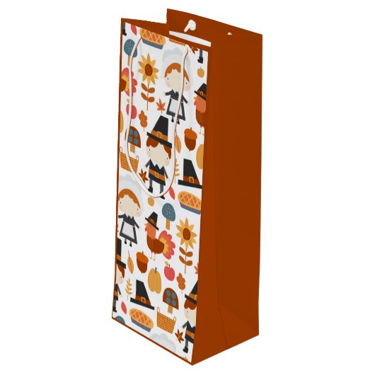 Thanksgiving Pilgrims Harvest Pattern Wijn Cadeautas (Achterkant Gekanteld)