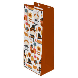 Thanksgiving Pilgrims Harvest Pattern Wijn Cadeautas