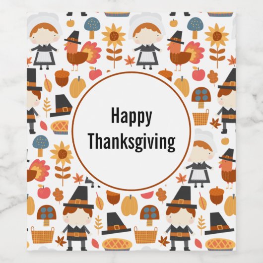 Thanksgiving Pilgrims Harvest Pattern Wijn Etiket (Enkel label)