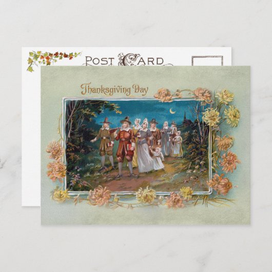 Thanksgiving Pilgrims in Moonlight Feestdagenkaart (Voorkant / Achterkant)