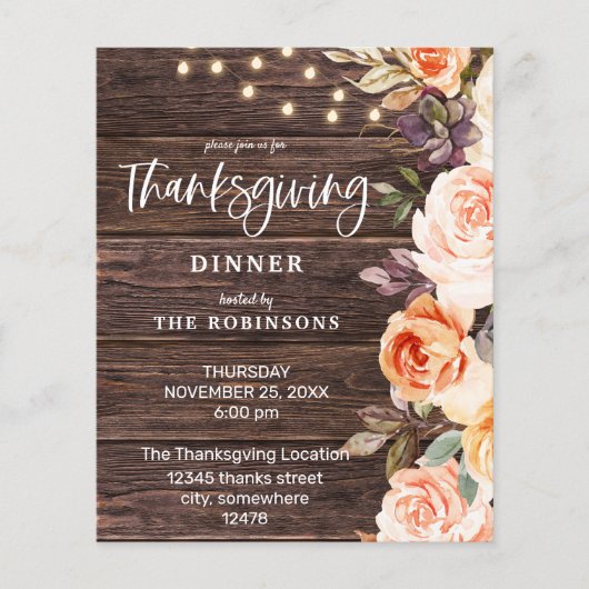 Thanksgiving Pink & Peach Floral met Lichten Flyer (Voorkant)